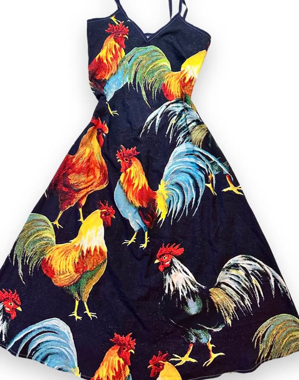 Women's Rooster Print Navy Sundress Size Small
